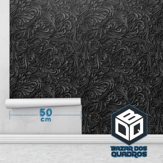 Papel de Parede Autocolante Preto Arabesco Provençal 3D - Promoção Raryel - Único