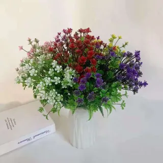 Buque de Flores Artificiais com 5 Galhos e 8 Florzinhas - Ideal para Casamentos, Festas e Decoração - Lilás