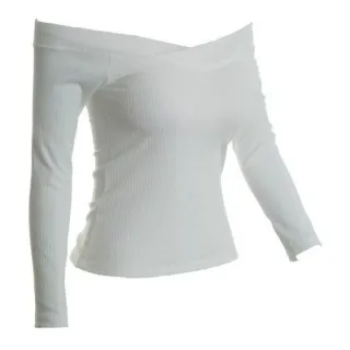 Promoção Blusa Feminina Manga Longa Ombro a Ombro Canelada - Cinza