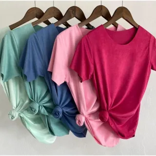 Moda Primavera Verão: Blusa Suede Feminina Manga Curta - FAFA MODA - Aleatória