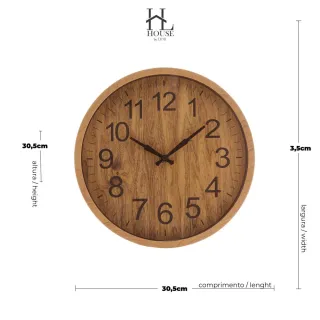 Relógio de Parede Plástico Wood 30,5cm x 4cm - Único