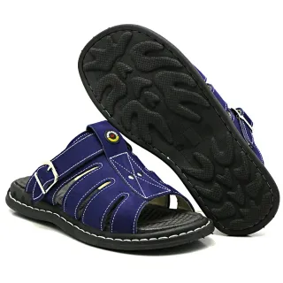 Oferta Sandália Anti Stress Masculina Couro Franciscana Chinelo - Azul