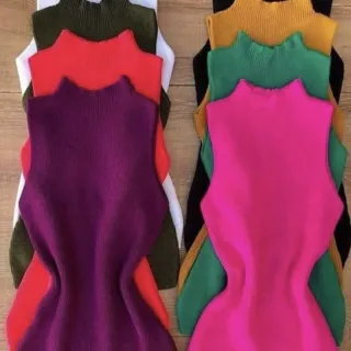 Regata feminina tricô gola alta canelada - Tendência moda blogueira - Branca