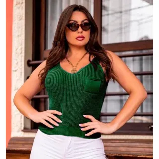 Regatinha Tricot Feminina Basica Com Bolsinho - Raryel - Azul-claro