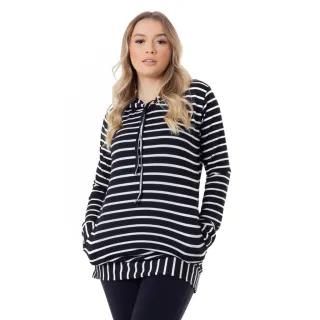 Promoção Blusa de Frio Feminina Premium Listrada com Capuz - CINZA C/ PRETO