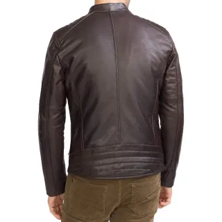 Jaqueta Slim Diagonal em Couro Legítimo Masculina - Marrom Café - P