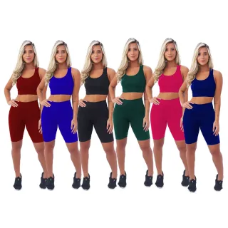 Raryel Conjunto Feminino Suplex Liso: Bermuda Ciclista + Top - G - 40/42