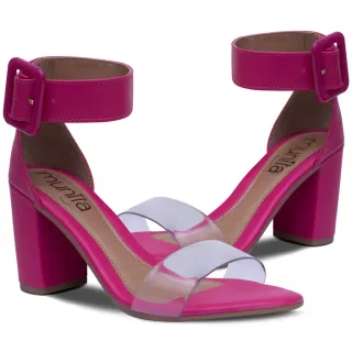 Sandália Confortável Feminina Salto Grosso Transparente Cristal - Off White/Cristal