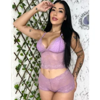 Conjunto Sexy Lingerie Feminino Renda Calcinha Shortinho + Sutiã Sem Bojo - SEM