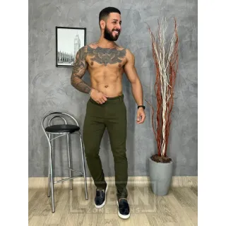 Calça Slim Fit Masculina Premium em Sarja Verde Militar com Lycra - Azul Marinho