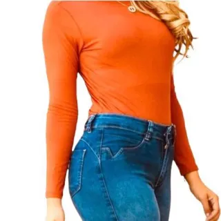 Blusa Gola V Segunda Pele Manga Longa Feminina - Cinza