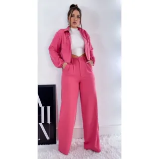 Moda Social Calças Pantalona em Tecido de Alfaiataria RF07 - Laranja/Cenoura