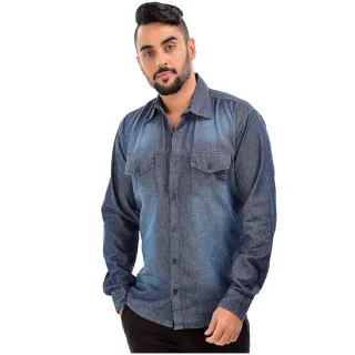 Camiseta Masculina Social Jeans com Botões - GG