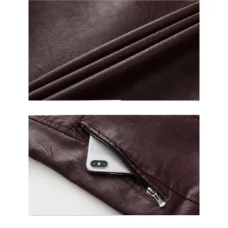 Slim masculino couro zíper casaco com - Marrom escura