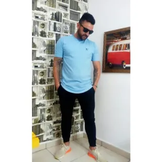 Camiseta Longline Masculina Lisa de Gola Redonda - Azul ramo kc