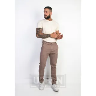 Brim Elastano Calça Esporte Fino Sarja Masculina Modelo Alfaiataria - Caqui