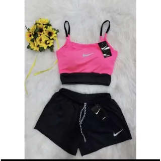 Academia Conjunto Fitness Feminino Top Alcinha - Preto/Azul