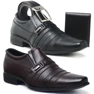 Formal Elegante Sapato Social Masculino Valesconi para Dia a Dia Trabalho - PRETO/CASTOR
