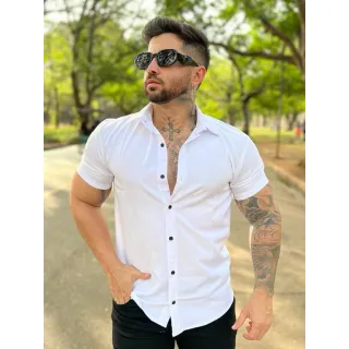 Manga Curta Camisa Social Lisa Masculina - Preto