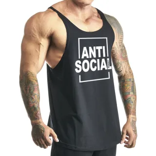 Regata Anti Social masculina cavada em algodão 100% - Bombey