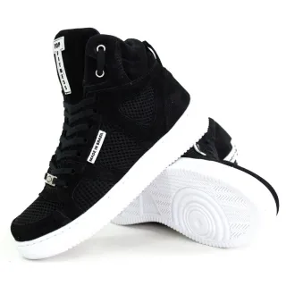 Tenis Top Fitness Moda Sneaker Botinha Cano Alto Feminino Masculino Preto/Branco - 38