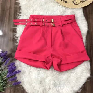 Feminina Alfaiataria Short Com 2 Cinto - Rosa Pink