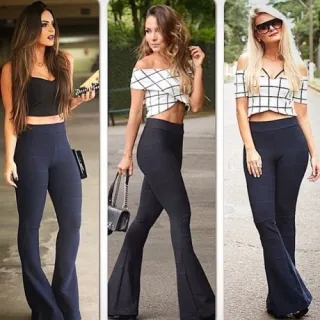 Legging Bailarina de Compressão Alta, Calça Flare Bandagem Cós Alto - Preta