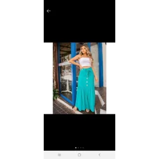 Botão longa saia viscose - Raryel - Preto perola