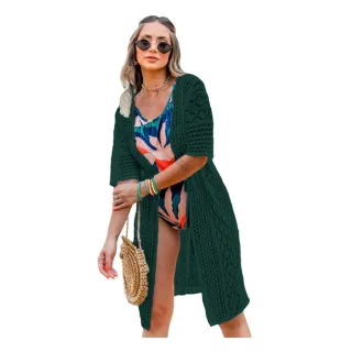 Kimono Manga Longa Praia - Saída de Praia - Rosa Pink