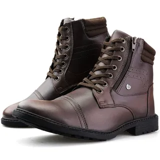 Masculino Adventure Casual Perfuros Zíper Coturno Bota Dhshoes - Marrom