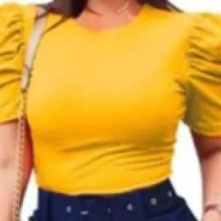 Blusinha Canelada Manga Curta Feminina - Princesa, Tamanho Único - Azul Marinho