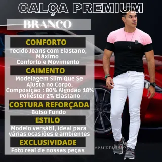 Calça Branca Esporte Fino Masculina Slim Fit Moderna - Preto