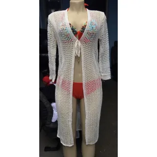 Tricot Manga Longa Saida de Praia - Azul