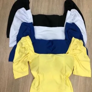 Feminino manga curta bufante blusa cropped reto - P