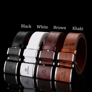 Cintos Jeans Masculinos em Couro Sintético - Snap-On Buckle e 4 Cores - Branco