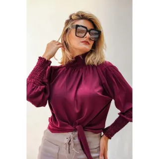 Blusa social cropped manga longa feminino gola alta - MILITARR