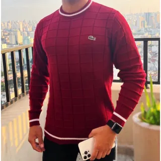 Suéter manga longa masculina com detalhes na gola e mangas - Azul marinho/c cinza