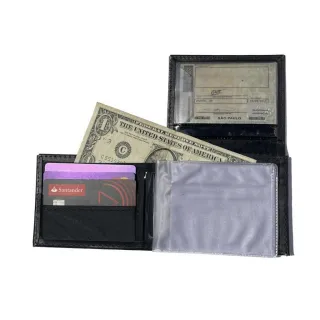 Carteira Masculina de Couro Modelo L com Porta Moedas em Zíper - TM PRETA