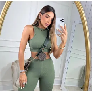 Moda Gringa: Conjunto Canelado Calça e Cropped Feminino - Blogueira Confortável - Lavanda Refrescande