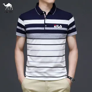 (3 Cores) Camiseta Polo Masculina Listrada de Algodão - Gola Lapela - Green