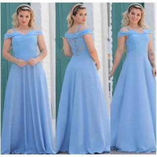 Várias cores Vestido longo festa madrinha formatura ciganinha JD serenity tifany marinho rose menta - Verde Petroleo