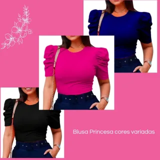 Blusa Manga Curta Canelada Princesa Feminina - Tamanho Único