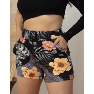 Plus Estampado Cintura Alta Feminino - Short 34 ao 48 - Estampa listrada