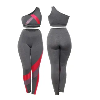 Top um ombro só + Calça Legging Degrade - Conjunto Fitness Academia - Cinza