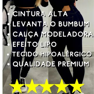 Levanta o Bumbum - Calça Jeans Feminina Cintura Alta - Jeans Fem RASGADO JOELHO preto