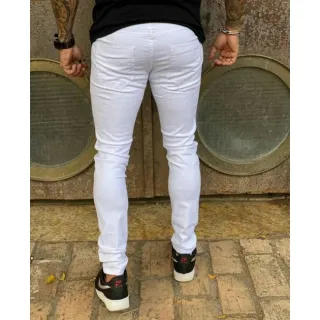 Jeans Masculino Skinny Branco com Bolsos - Branco