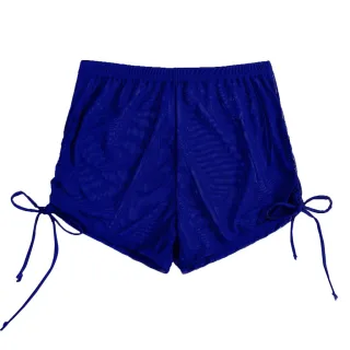 Shorts Feminino de Malha Transparente, Lisa, Cover Up - Curto - Azul