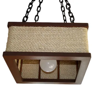 Pendente Rústico Quadrada Madeira 44 Cm - Luminária Lustre - Único