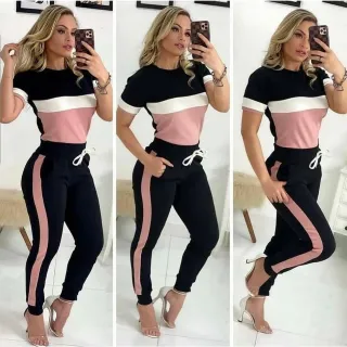 TENDENCIA Plus Size: Conjunto de Blusa e Calça em Crepe Feminino - Princesa Fúcsia