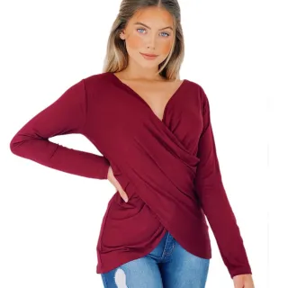 Blusinha Feminina Decotada Manga Longa Transpassada Cruzada em Cores Variadas